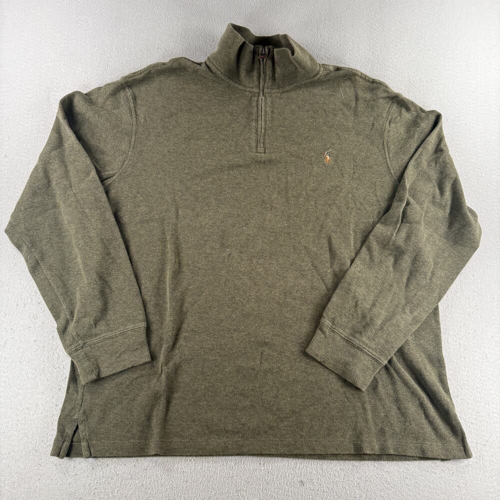 Polo Ralph Lauren Men XXL Olive Green Quarter Zip Pullover Sweater Pony Logo